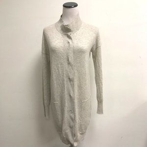 Jarbo cashmere wool gray heather snap long cardigan sweater high neck 40 S M